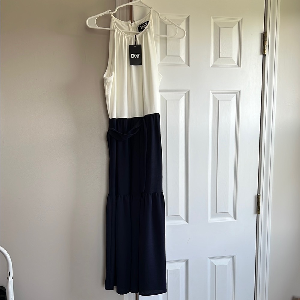 DKNY White and Blue Jumpsuit Elegant and Versatile